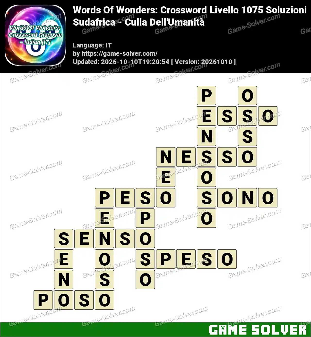 Words Of Wonders: Crossword Livello 1075 Soluzioni – Sudafrica – Culla Dell’Umanità